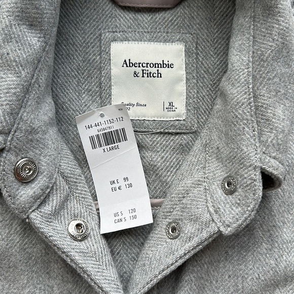 Abercrombie & Fitch Mens Wool Blend Heavy Shirt Grey size XL - Picture 2 of 6